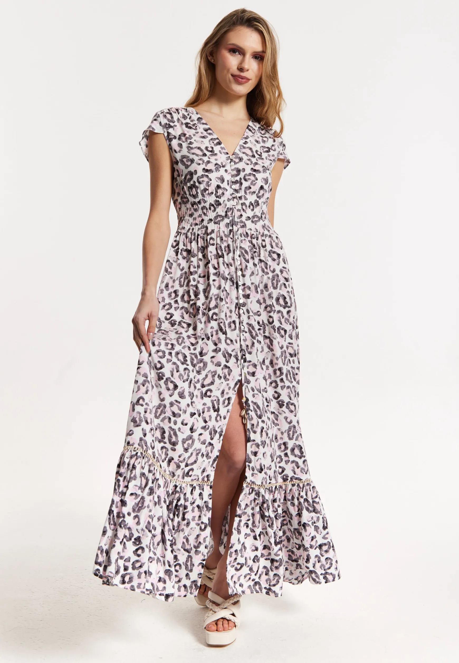 Animal Print Maxi Dress with Front Slit