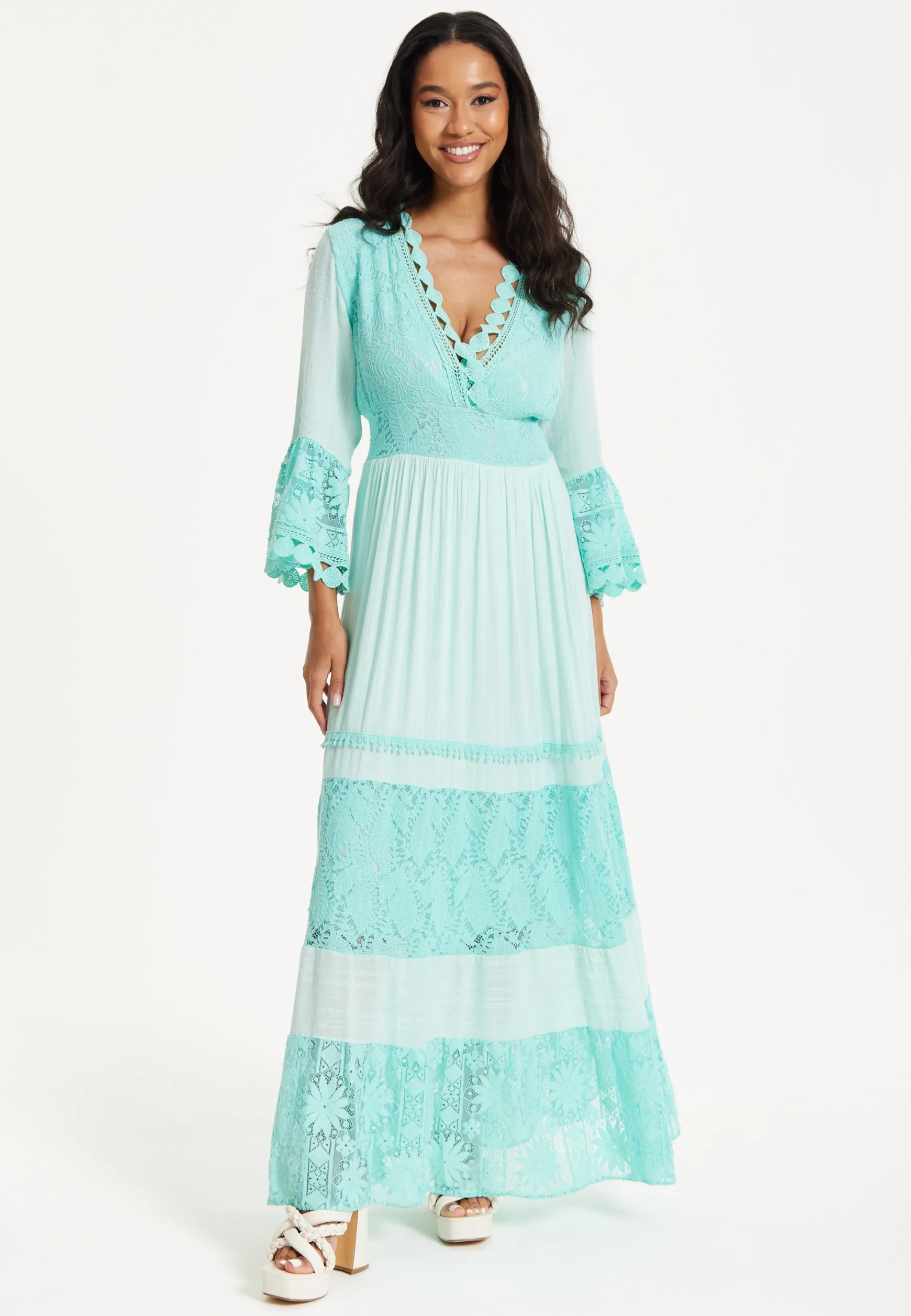 Aqua Lace Tiered Maxi Dress