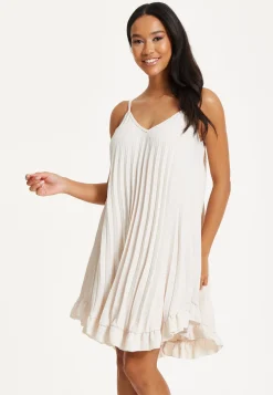 Beige Pleated Ruffle Mini Dress