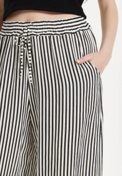 Black and White Striped Linen Wide Leg Trousers