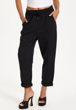 Black Relaxed Fit Tapered Trousers