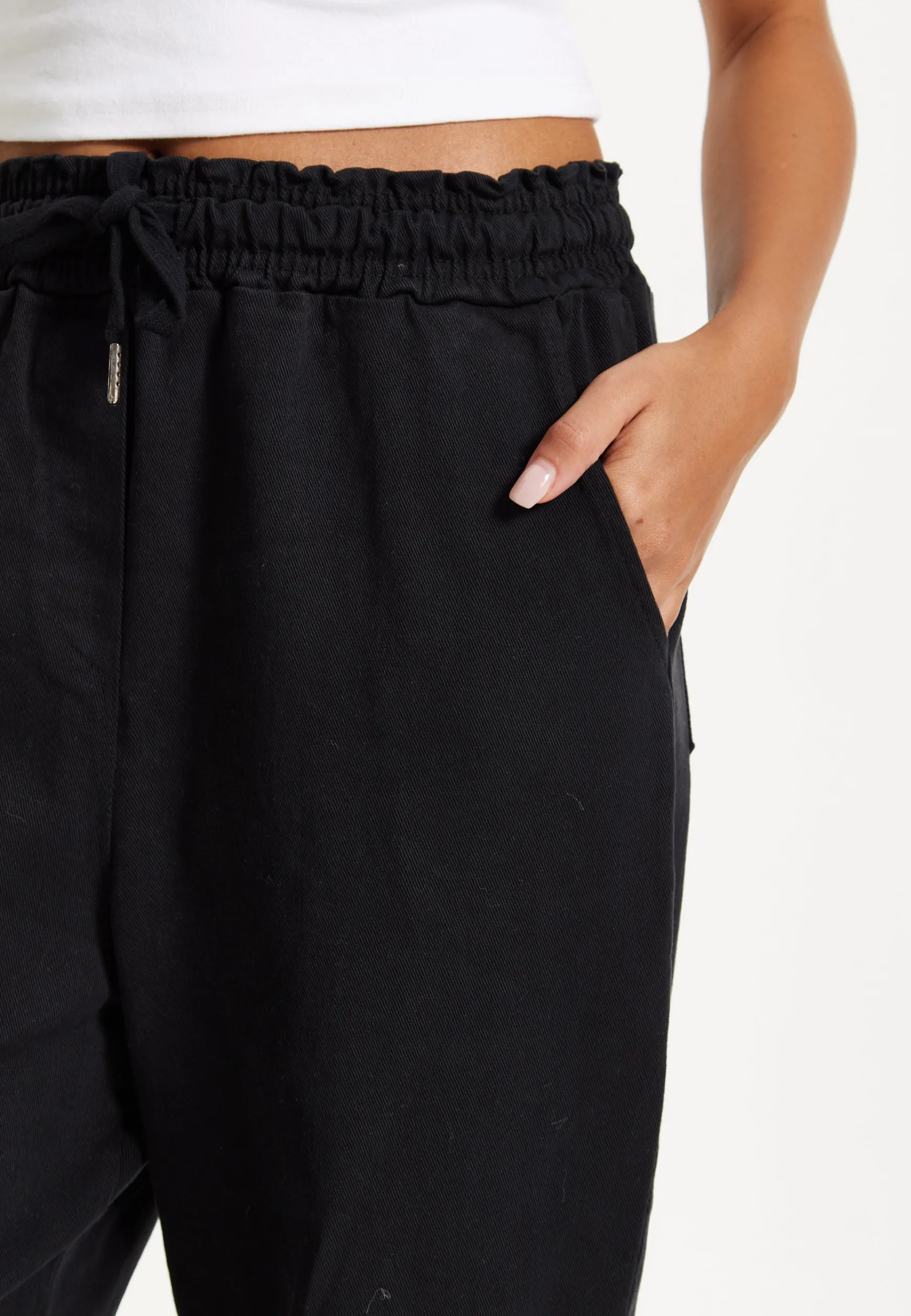 Black Relaxed Fit Tapered Trousers