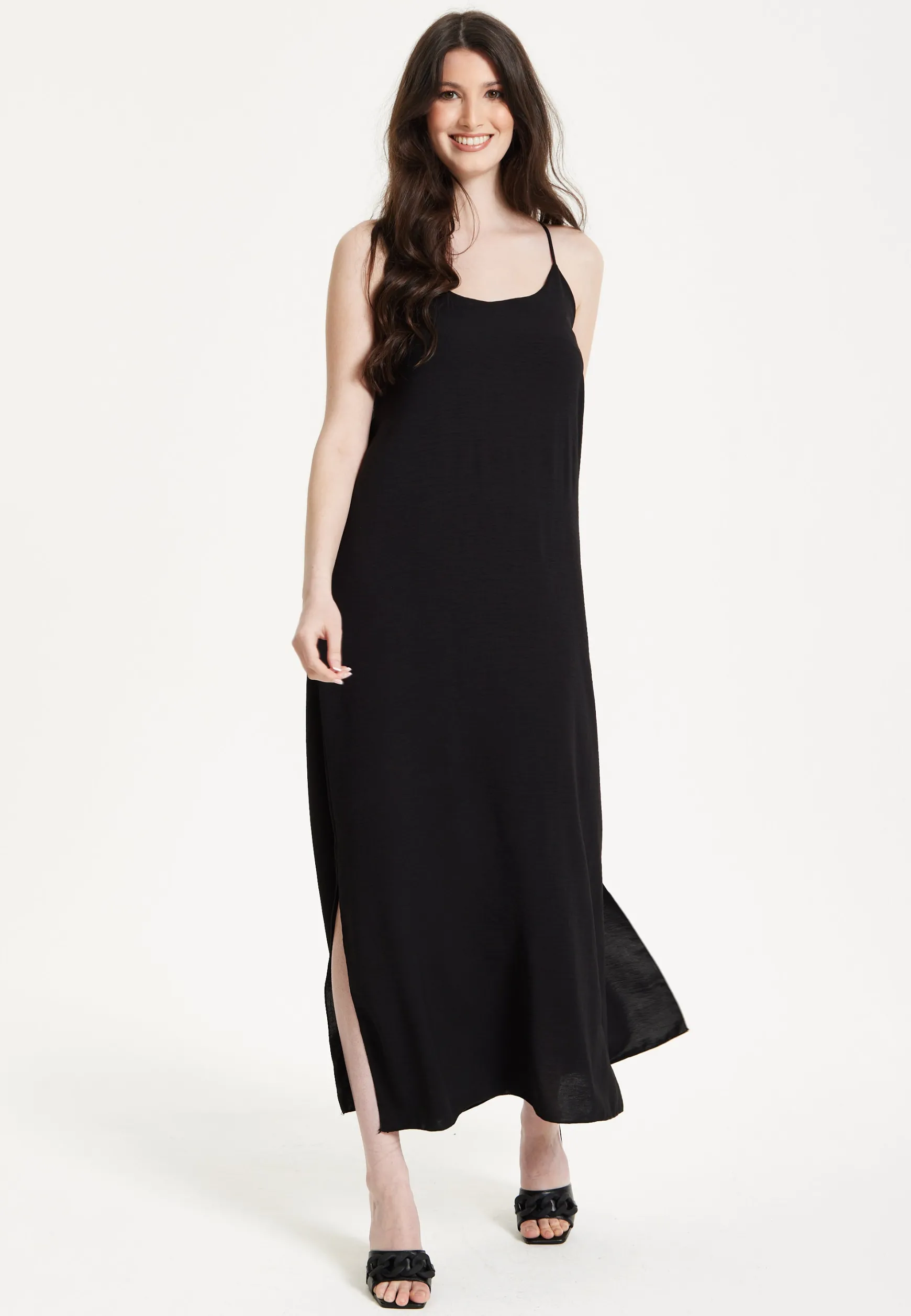 Black Strappy Split Hem Maxi Dress