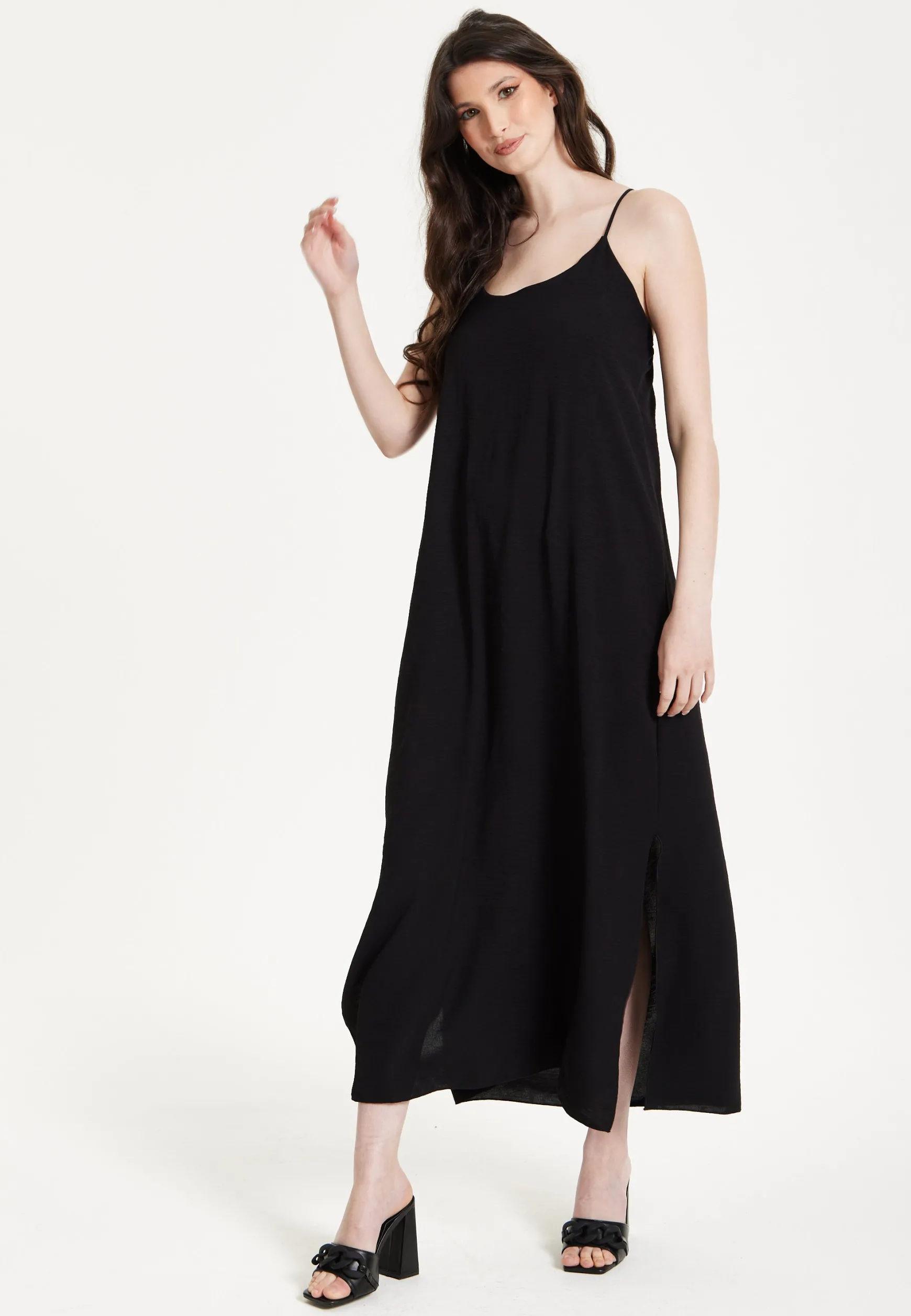 Black Strappy Split Hem Maxi Dress