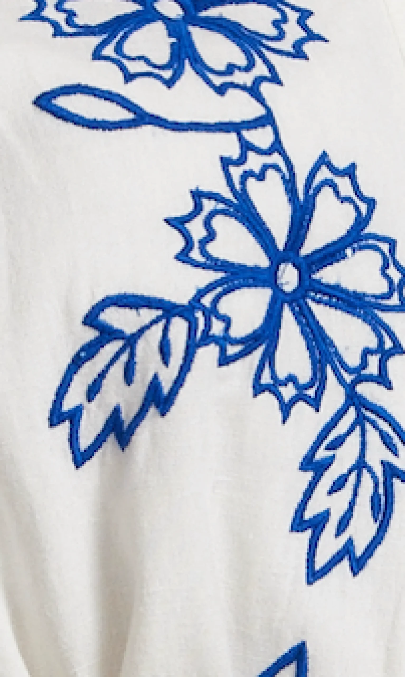 Blue Embroidered Belted White Mini Dress