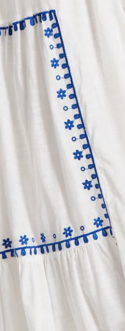 Blue Embroidered White Maxi Dress