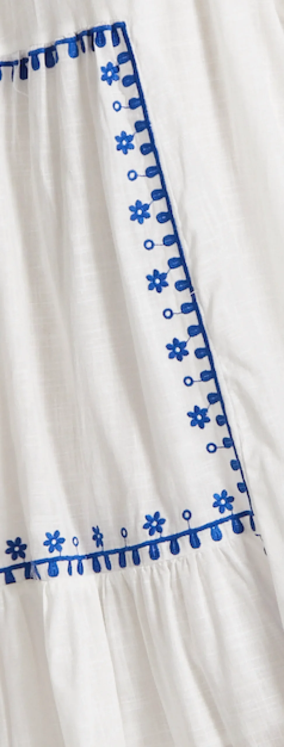 Blue Embroidered White Maxi Dress