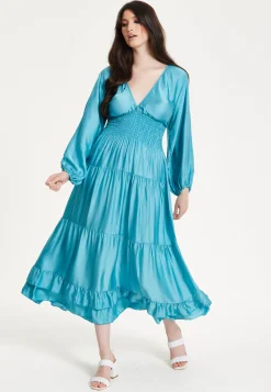 Bright Blue Tiered Midi Dress