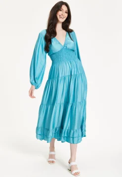Bright Blue Tiered Midi Dress