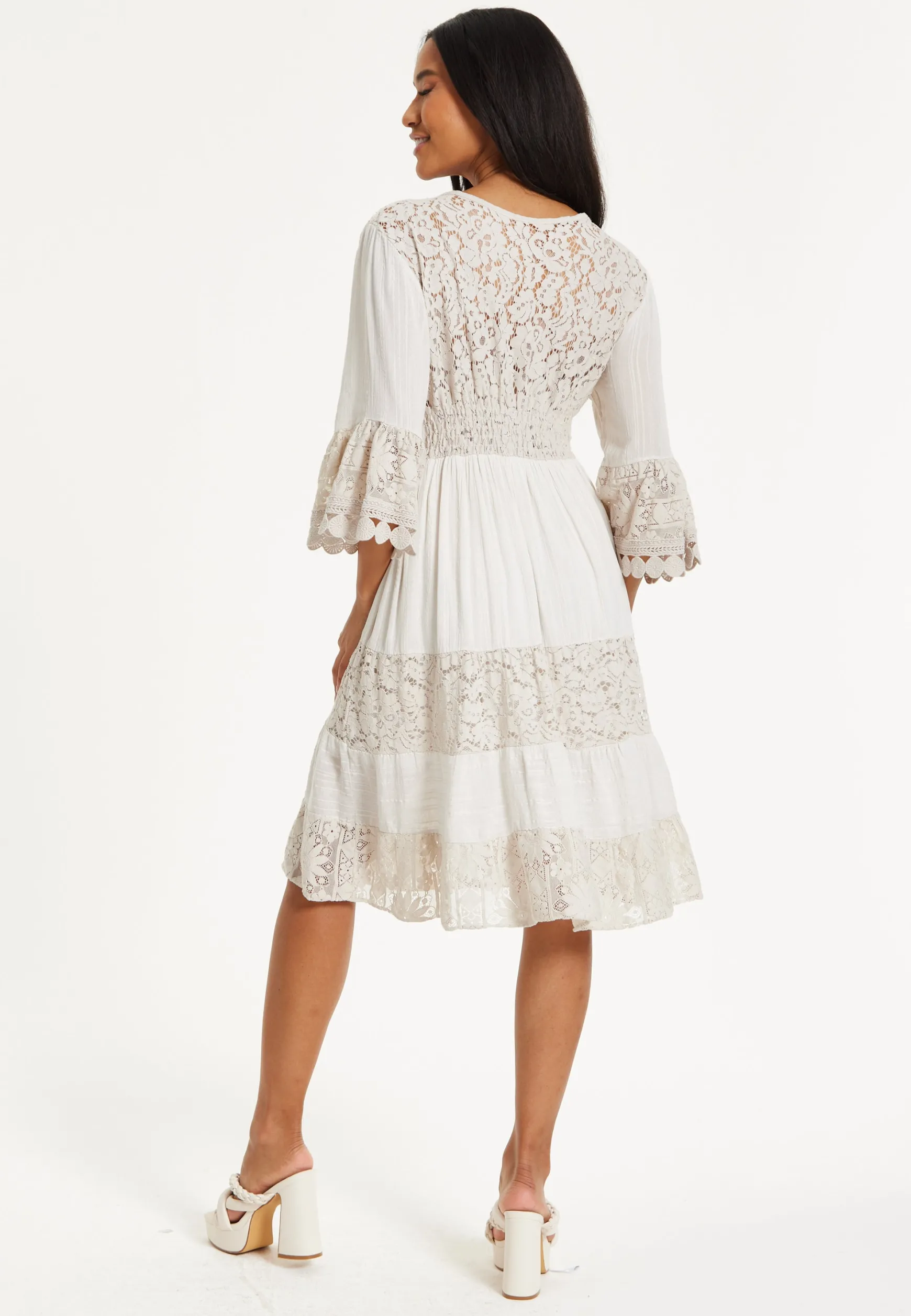Cream Lace Trim Boho Midi Dress