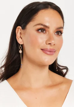 Diamond Gold Tassel Blue Long Drop Crystal Earrings