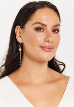 Diamond Gold Tassel Blue Long Drop Crystal Earrings
