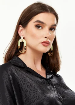 Divine Grace Rectangular Hoop Earrings in Cream, Tan & Brown