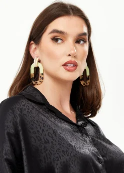 Divine Grace Rectangular Hoop Earrings in Cream, Tan & Brown