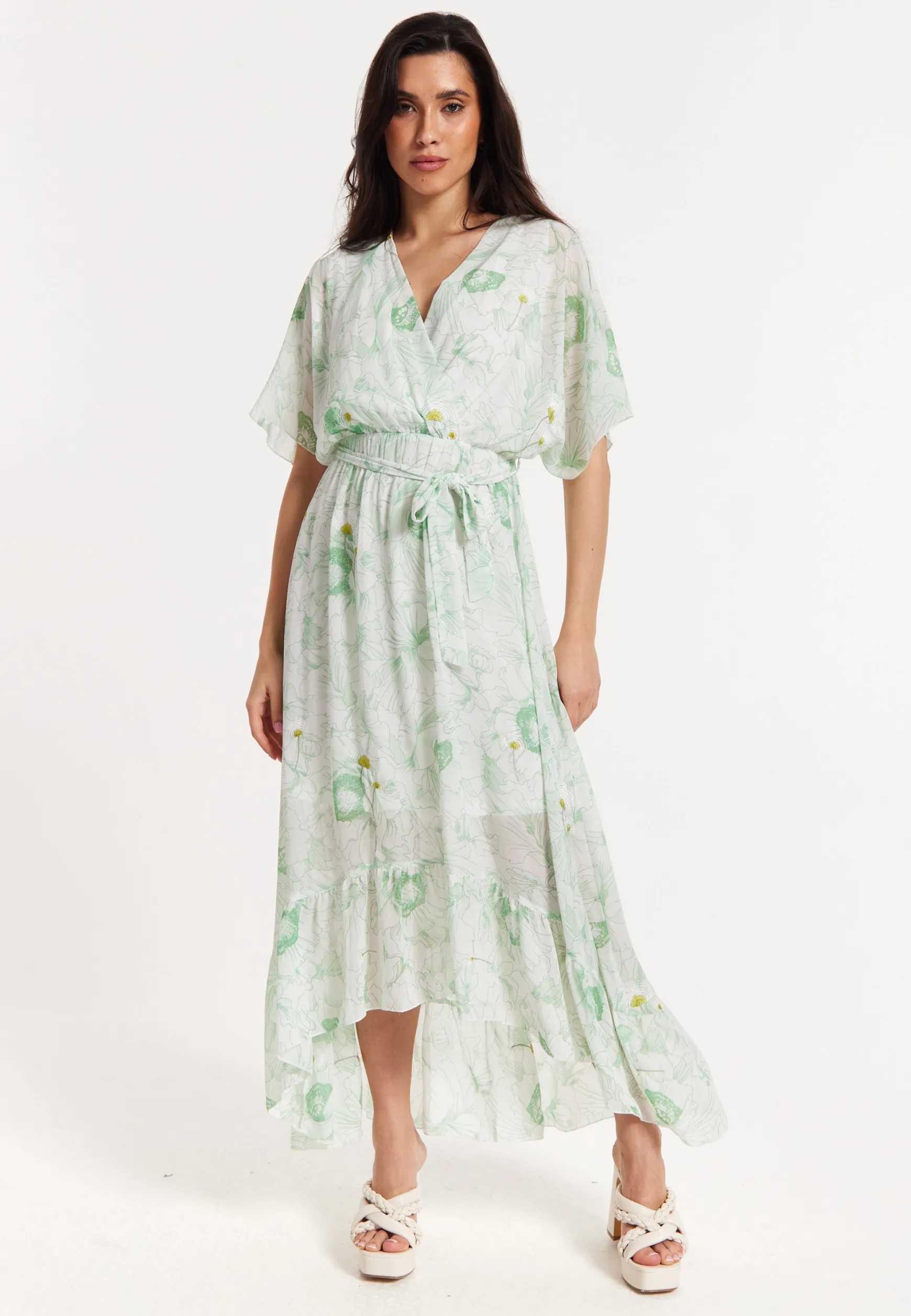 Floral Embroidered Wrap Front Maxi Dress