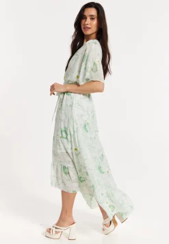 Floral Embroidered Wrap Front Maxi Dress