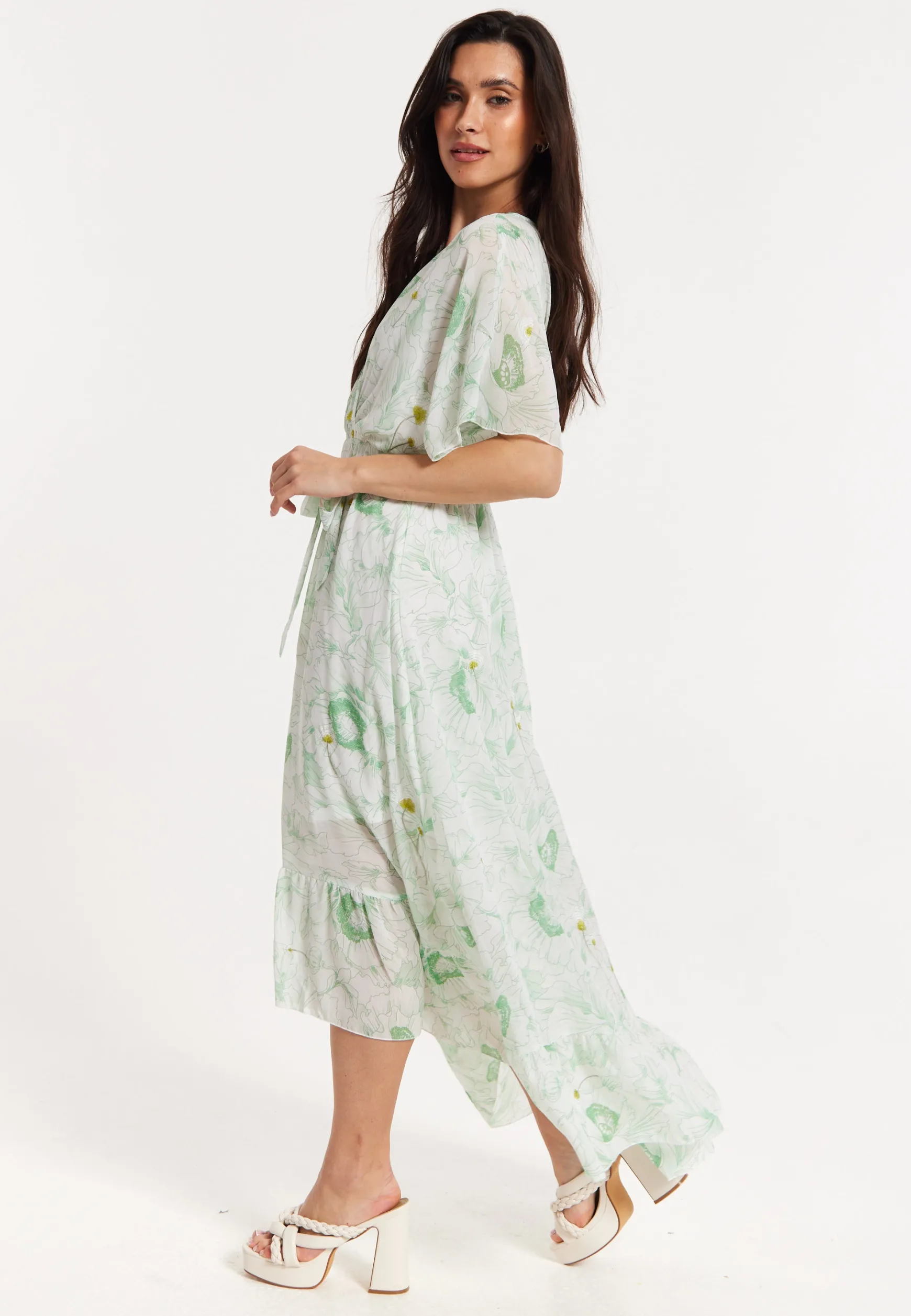 Floral Embroidered Wrap Front Maxi Dress
