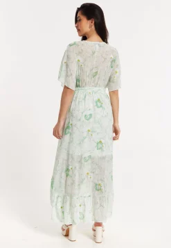 Floral Embroidered Wrap Front Maxi Dress
