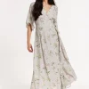 Floral Print Kimono Sleeve Wrap Maxi Dress
