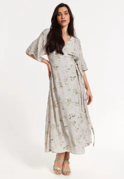 Floral Print Kimono Sleeve Wrap Maxi Dress
