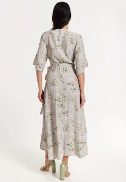 Floral Print Kimono Sleeve Wrap Maxi Dress