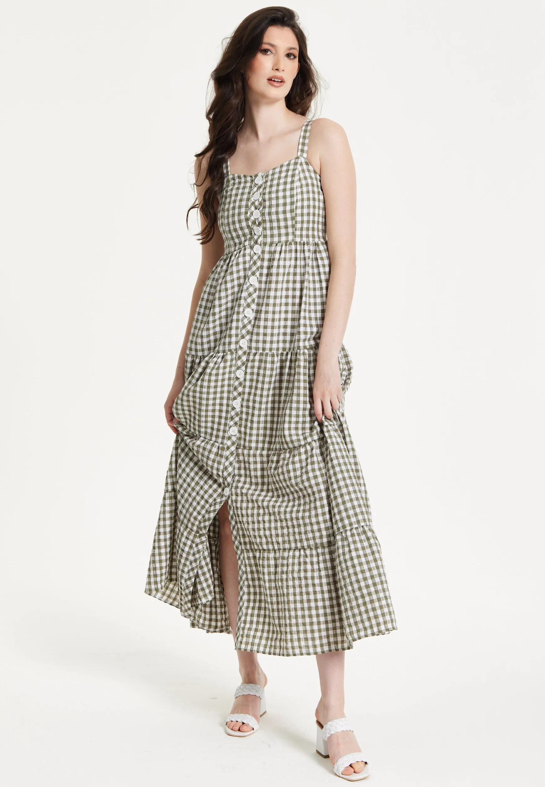 Gingham Tiered Maxi chekered Dress