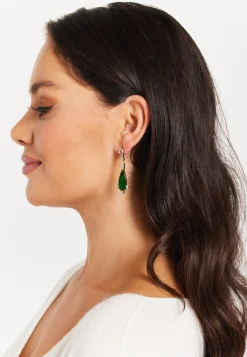 Gold & Diamond Emerald Green Tee Drop Earrings