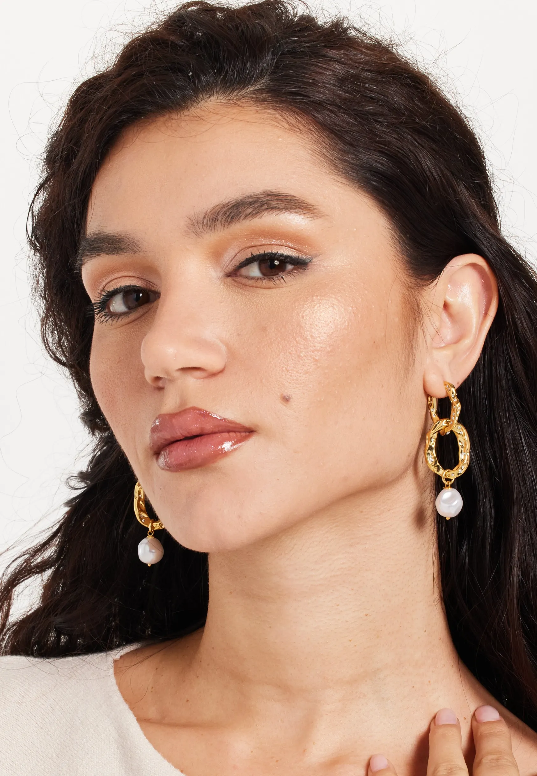 Gold Pearl Drop Earrings