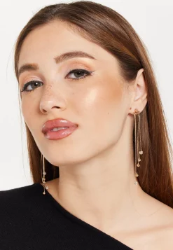 Gold Tassel Earrings with Rhinestone