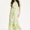 Green Floral Off Shoulder Maxi Dress