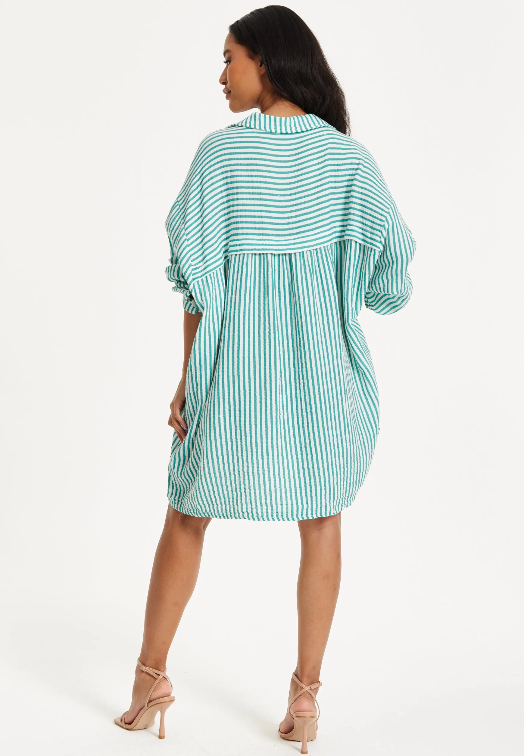 Green Striped Oversized Shirt Dress