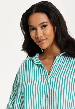 Green Striped Oversized Shirt Dress
