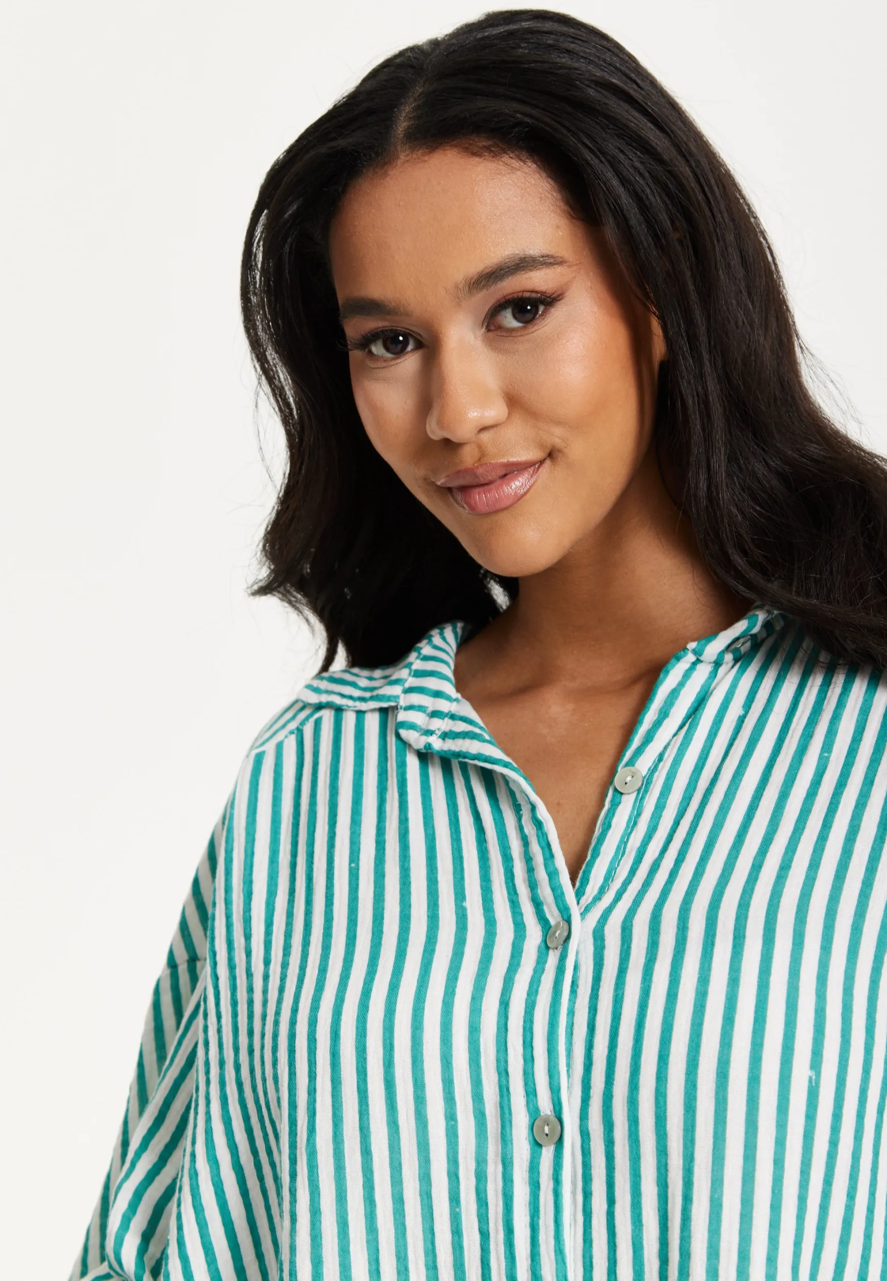 Green Striped Oversized Shirt Dress