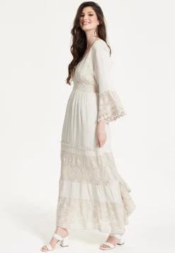 Ivory Boho Maxi Dress with Lace Trim