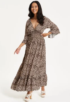 Leopard Print Flared Sleeve Maxi Dress