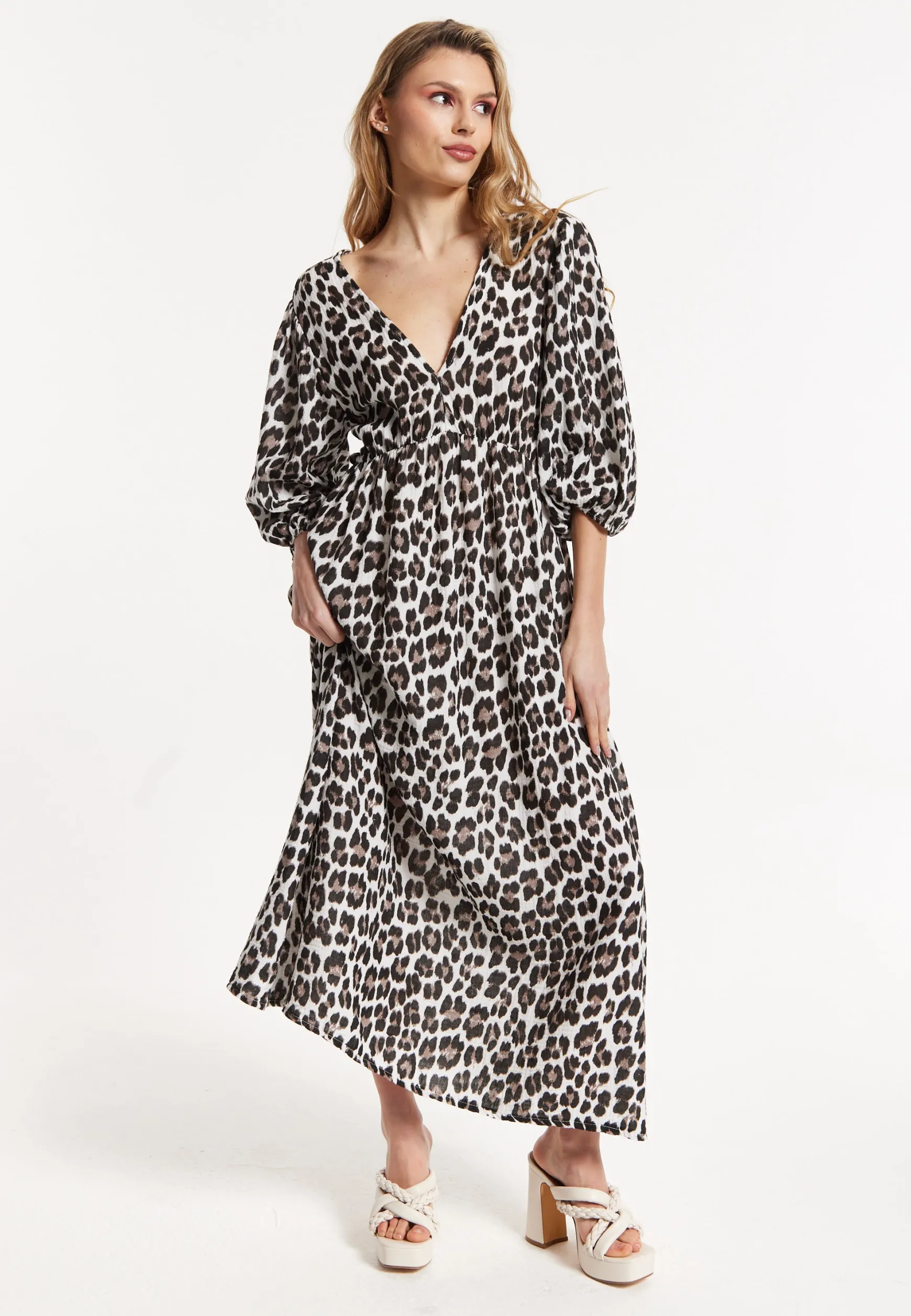 Leopard Print V-Neck Maxi Dress