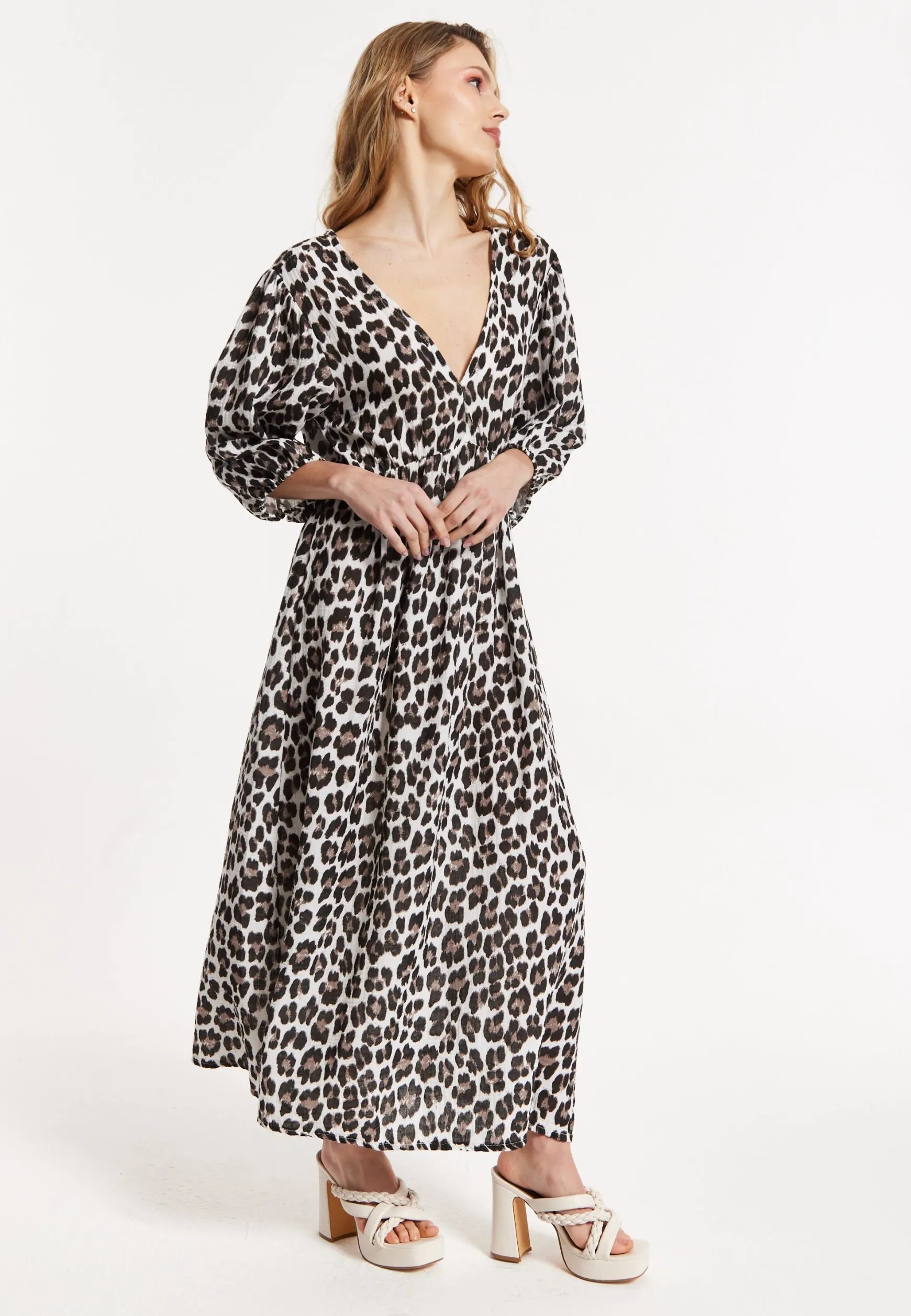 Leopard Print V-Neck Maxi Dress