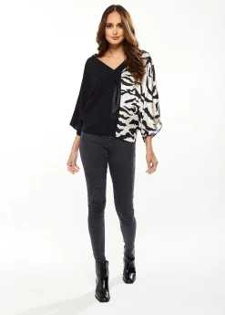 Liquorish Blouse with Zebra Print Pattern in Black & White