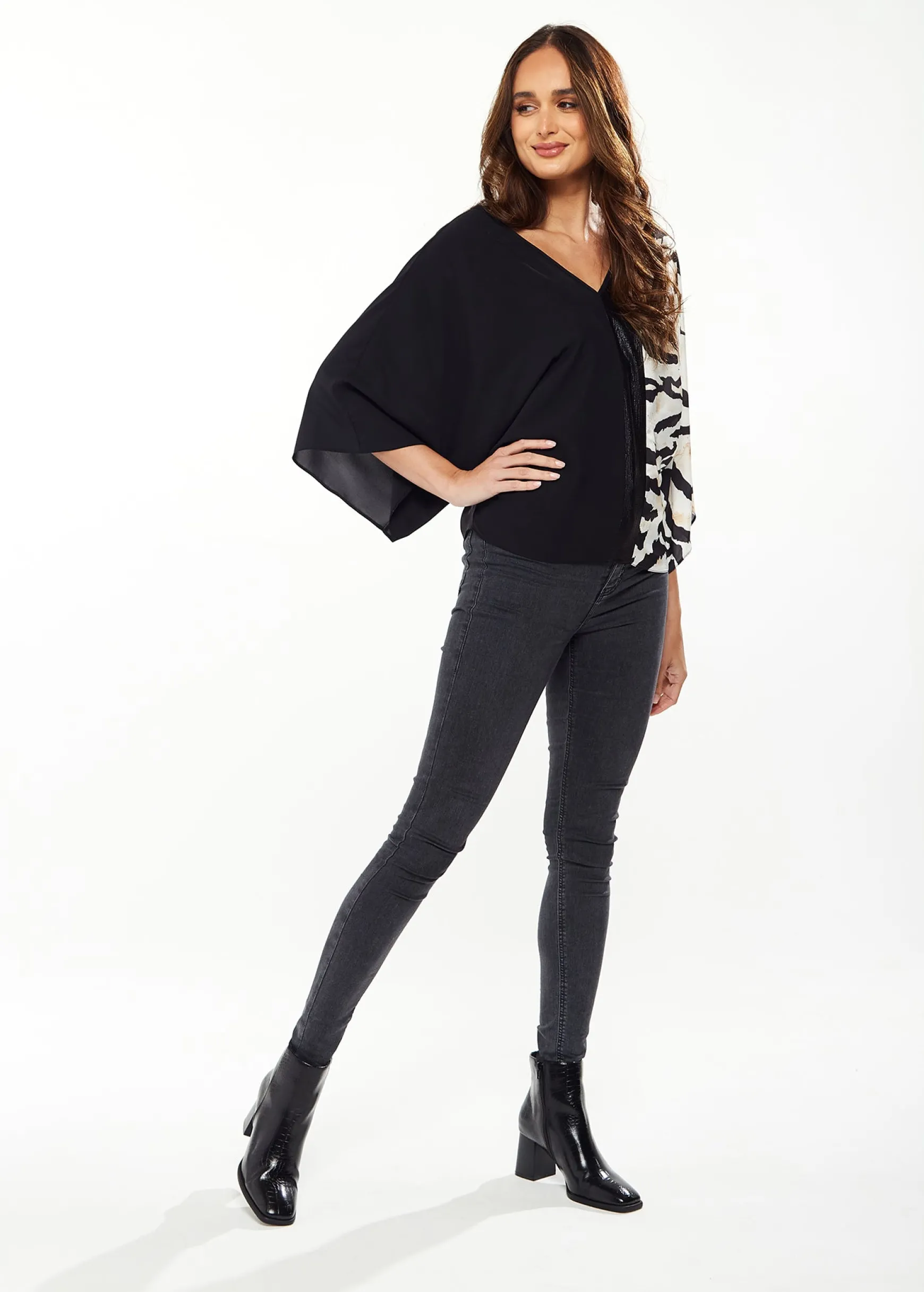 Liquorish Blouse with Zebra Print Pattern in Black & White