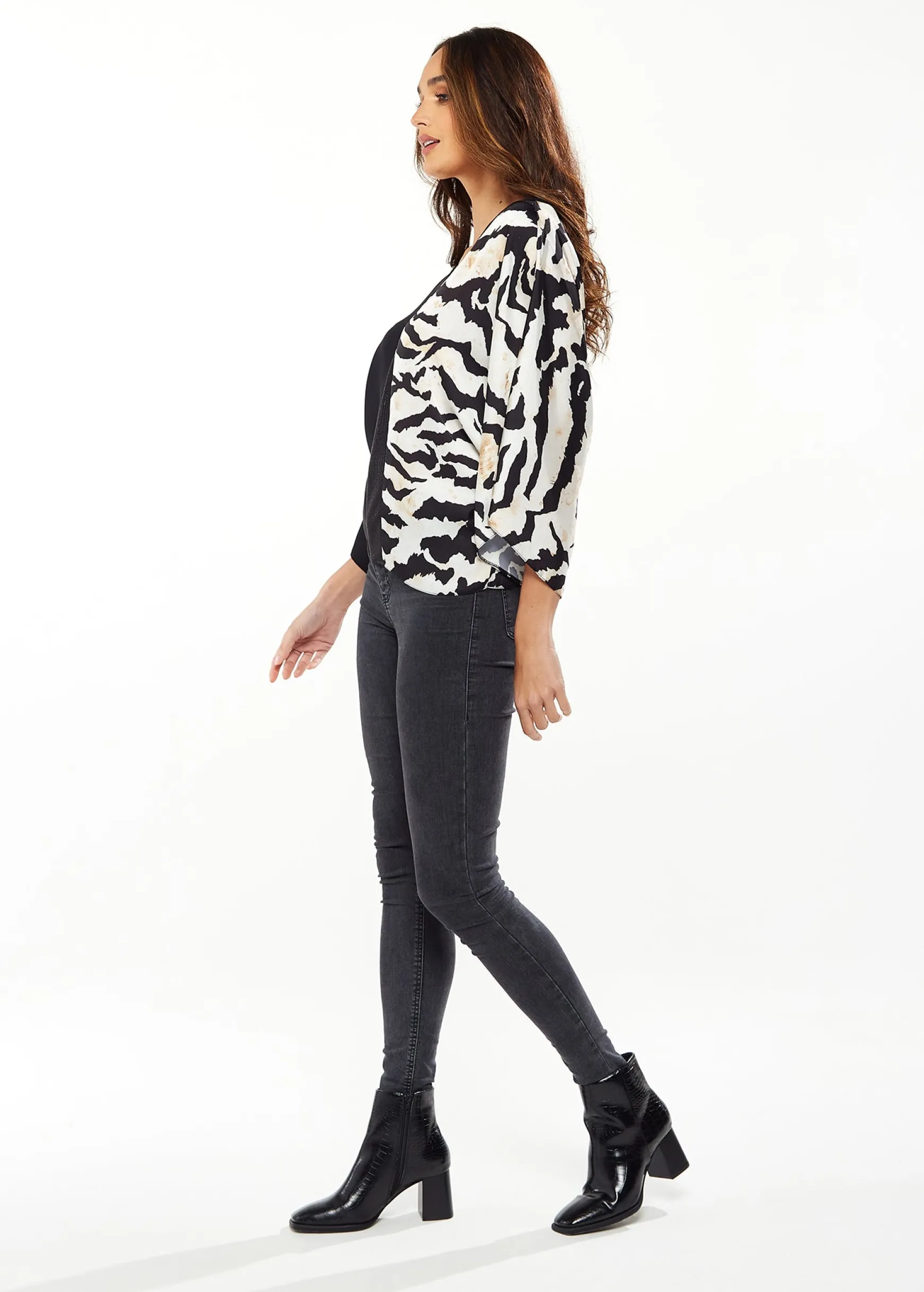 Liquorish Blouse with Zebra Print Pattern in Black & White