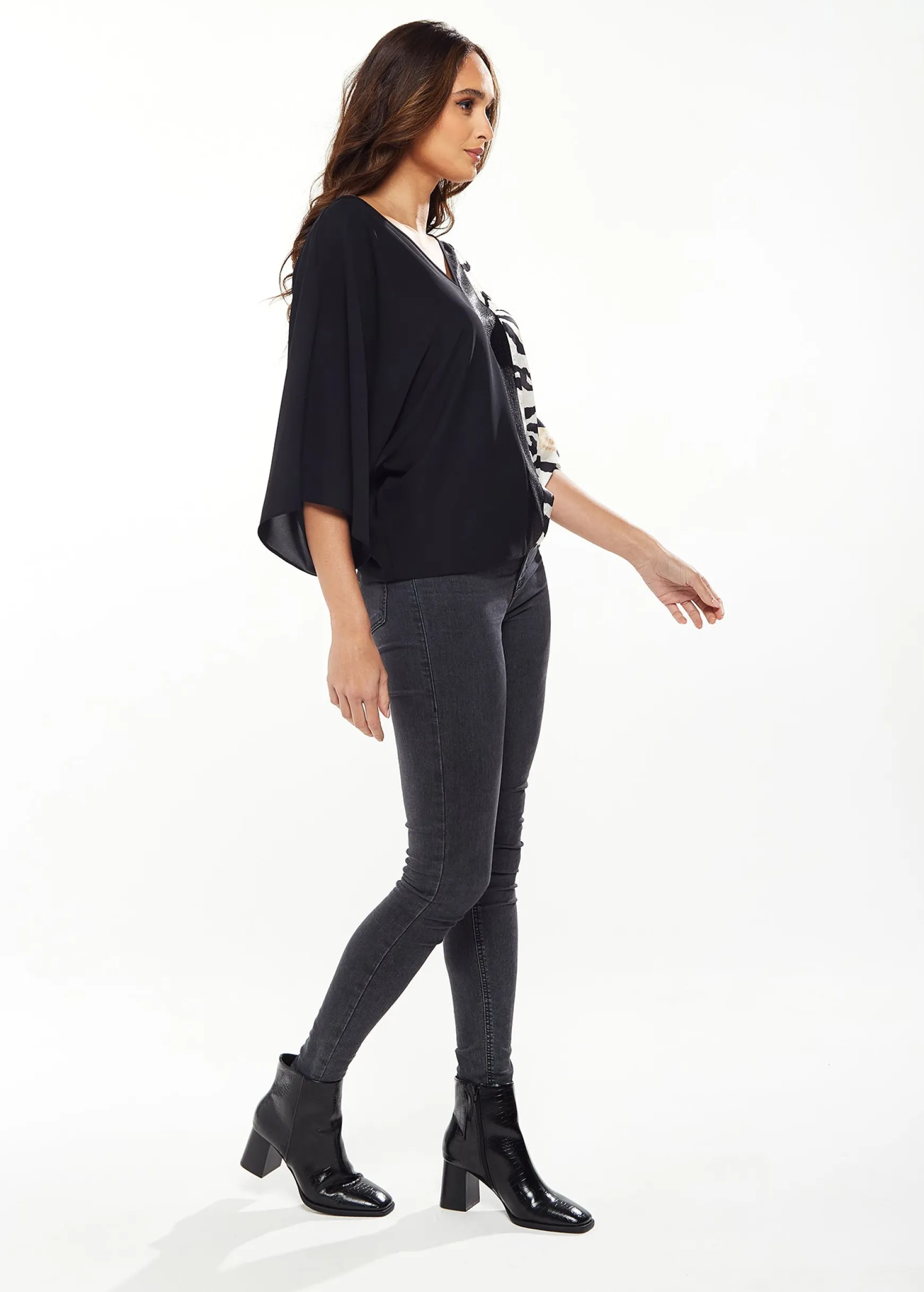 Liquorish Blouse with Zebra Print Pattern in Black & White