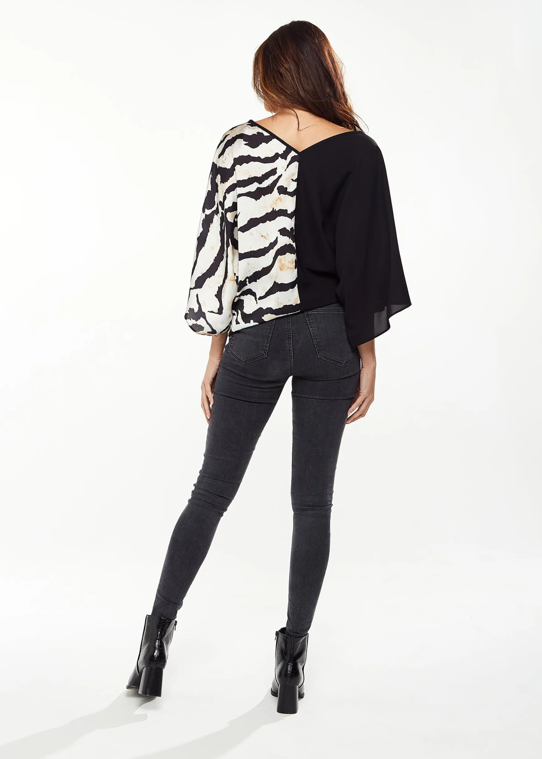 Liquorish Blouse with Zebra Print Pattern in Black & White