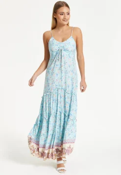 Liquorish Blue Floral Tiered Maxi Dress
