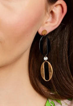 Liquorish Chain Link Drop Earrings In Black & Gold With Diamanté Details