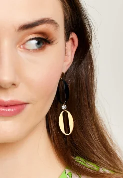 Liquorish Chain Link Drop Earrings In Black & Gold With Diamanté Details