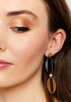 Liquorish Chain Link Drop Earrings In Black & Gold With Diamanté Details