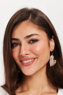 Liquorish Crystal Heart Drop Style Earrings