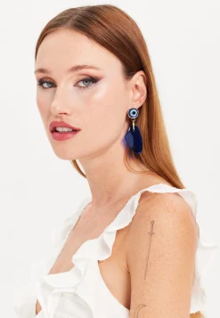 Liquorish Evil Eye Drop Style Earring With Abstract Shape Detail