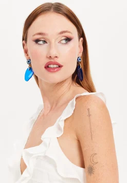 Liquorish Evil Eye Drop Style Earring With Abstract Shape Detail