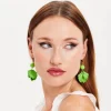 Liquorish Flower Petal Drop Style Earrings In Green